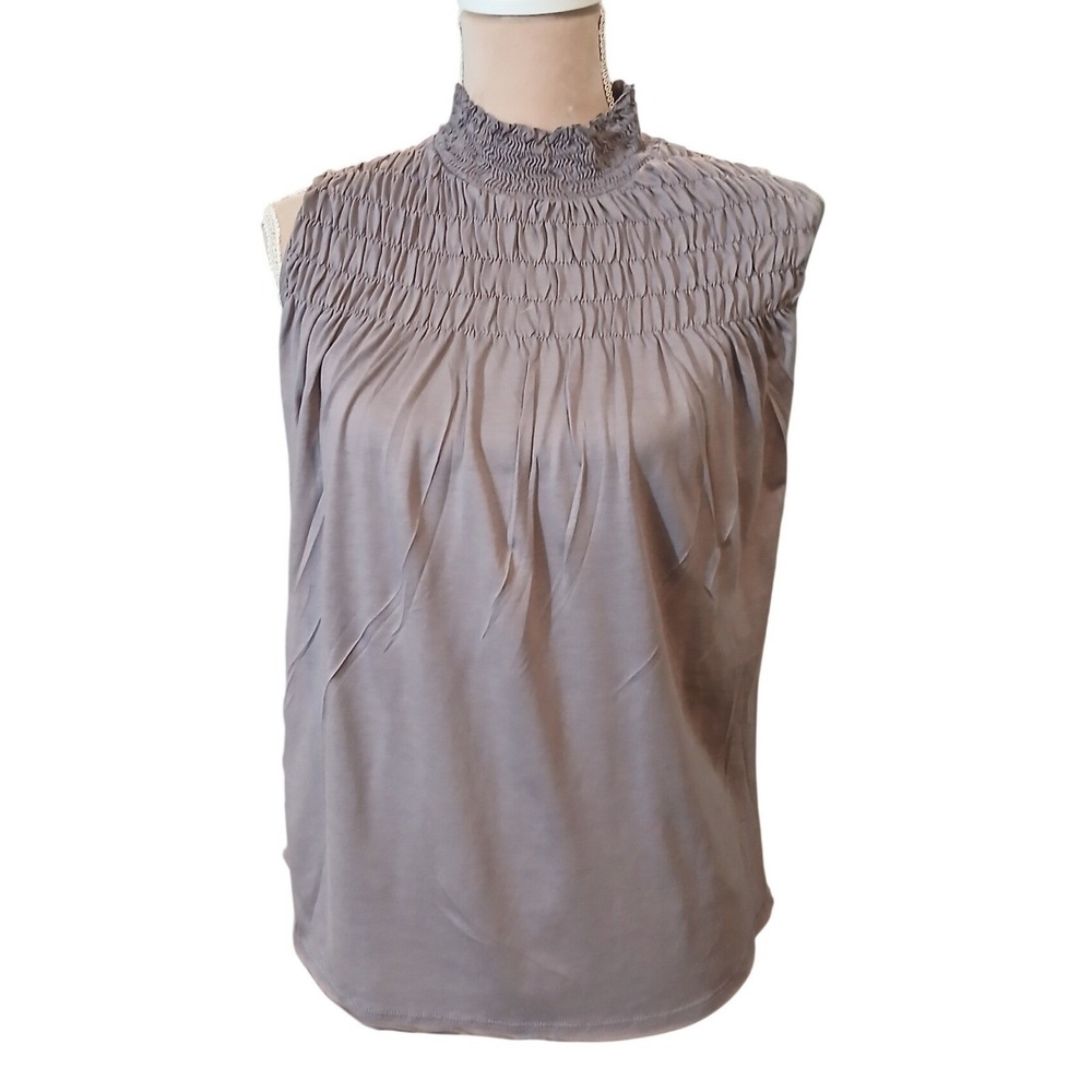 sundance Smocked Mock Neck Sleeveless Top Women's Size S Grayish Purple